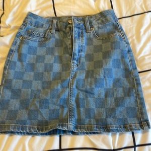 Checker Print Jean Skirt